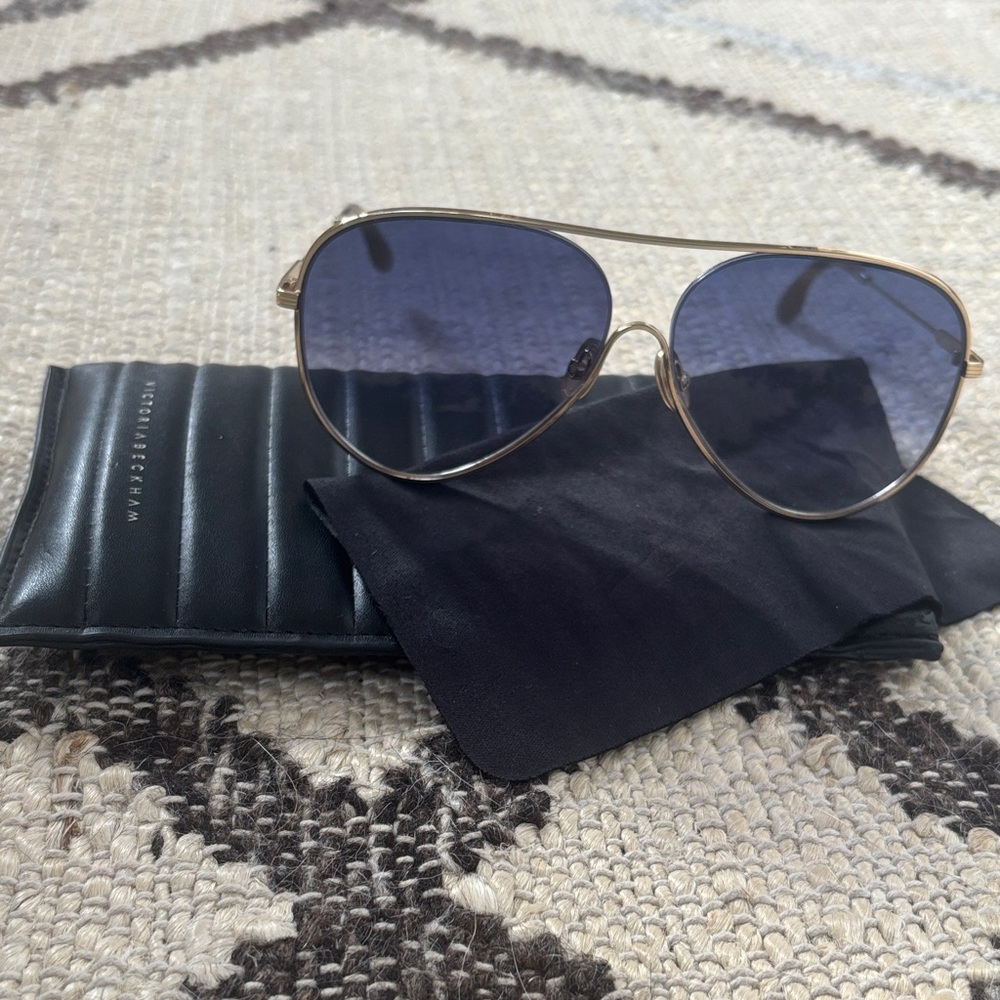Victoria Beckham Gold Frame with Blue Lenses Aviator Sunglasses